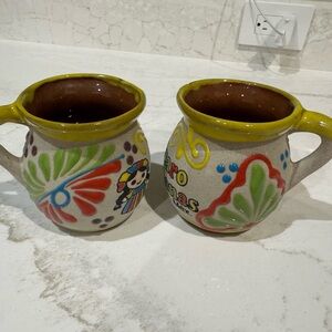 Mexican pottery Colorful Ceramic Mugs with Red, Green, and Yellow Accents